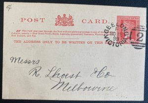 1899 Geelong Australia Postal Stationery Postcard Cover To Melbourne