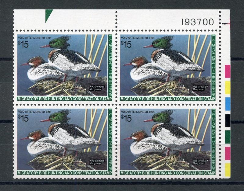 UNITED STATES SCOTT#RW61 UPPER RIGHT  PLATE BLOCK  OF FOUR  MINT NH