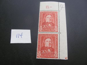 GERMANY 1949 MNH SC B311 CORNER MARGIN PAIR XF $18 (114)