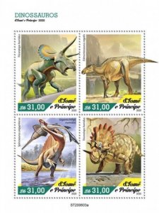 St Thomas - 2020 Dinosaurs, Triceratops - 4 Stamp Sheet - ST200603a