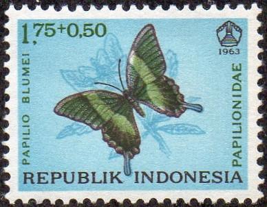 Indonesia B156 - Mint-H - 1.75r + 50s Green Swallowtail (1963) (cv $0.60)