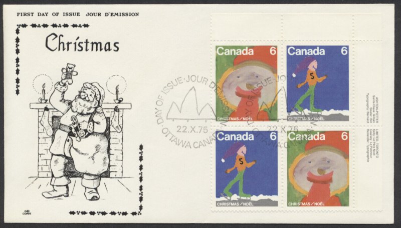 1975 #674-679 Set of 4 Christmas FDCs, Plate Blocks, NR Cover Cachets, Ottawa