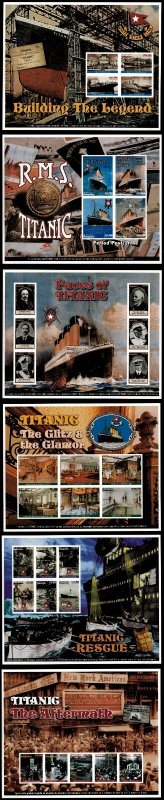 Madagascar 1998 - Titanic - 6 Sheets of IMPERF Stamps - Scott #1379-84 - MNH
