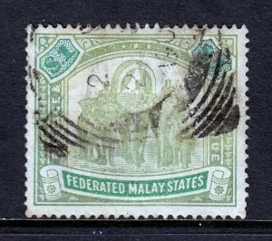 MALAYA — SCOTT 14 — 19OO $1 ELEPHANTS & HOWDAH — POSTALLY USED — SCV $170