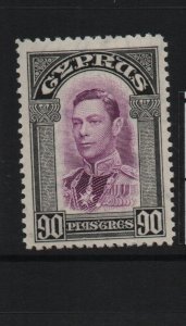 Cyprus KGVI 1938 SG162 90 Piastres mounted mint