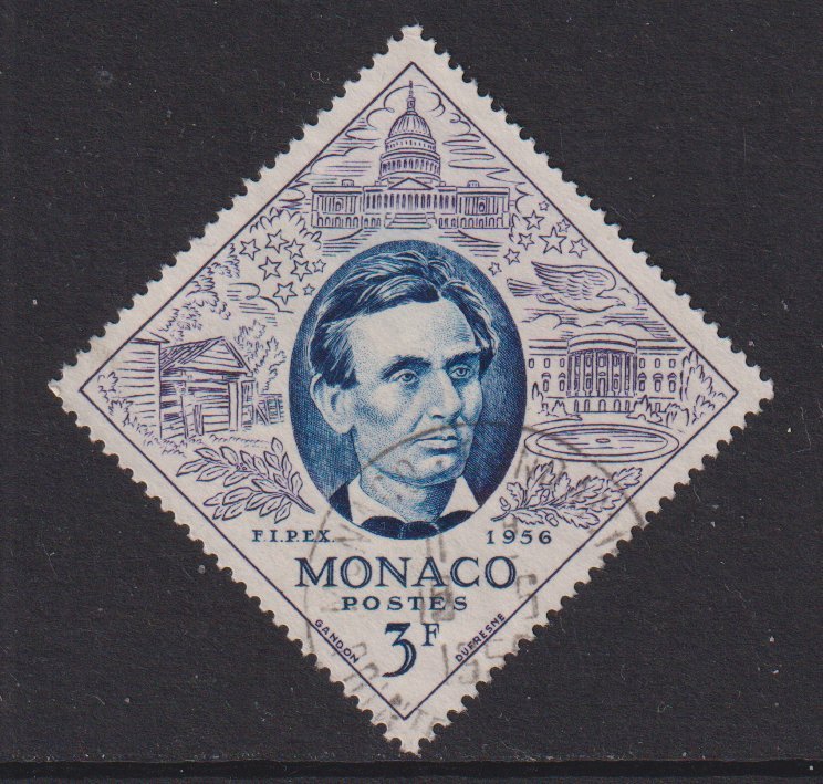 Monaco  #355  used 1956  Abraham Lincoln 3fr