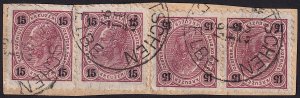 Austria - 1890 - Scott #57 - 2 pairs used on piece - TETSCHEN pmk Czech Republic