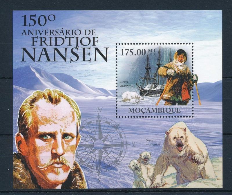 [32027] Mozambique 2011 Wild Animals 150 Years Fridtjof Nansen MNH Sheet