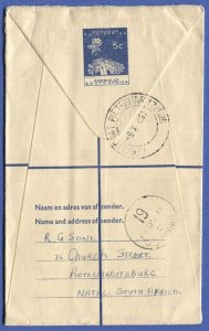SOUTH AFRICA 1961 Uprated 5c Registered Stationery to ELVIS PRESLEY FAN CLUB, UK