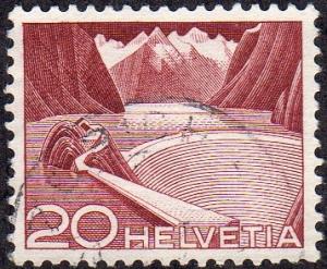 Switzerland 332 - Used - 20c Grimsel Reservoir (1949) (cv $1.80) (2)