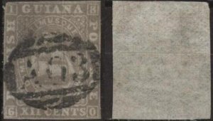 British Guiana 21 (used, trimmed on all sides) 12c seal of colony, gray (1860)