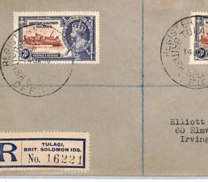 SOLOMON ISLANDS KGV Cover 1935 3d SILVER JUBILEE Tulagi Registered 1936 USA YR27