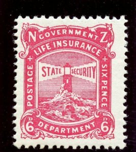 New Zealand 1913 KGV Life Insurance 6d carmine-pink MLH. SG L31. Sc OY22.