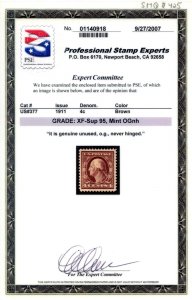 US SCOTT #377 MINT-XF-SUP-OG-NH GRADED 95 W/ PSE CERT SMQ $425 (8/5/24 GP)