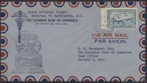 1946 Flight Cover Montreal to Washington DC Bank Air Mail Cover AAMC #4605a