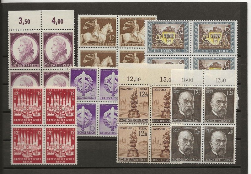 Germany 1941-44 seven blocks of 4 all  MNH