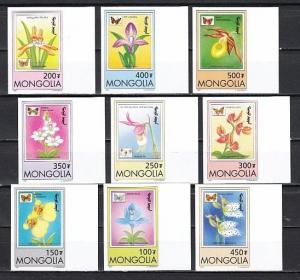 Mongolia, Scott cat. 2269-2272. Butterflies & Orchids, IMPERF issue. ^