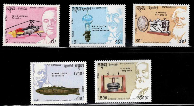 Cambodia Scott 1218-1222 MNH** 1992 Inventor set