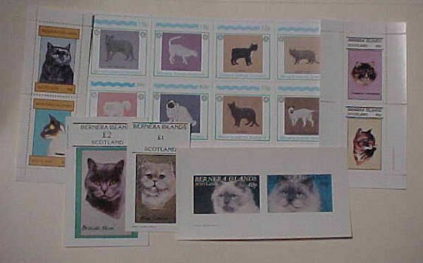 SCOTLAND LOCAL POST CATS  2 SHEETLETS also 5 IMPERF & 5 PERF SHEETLETS MINT NH