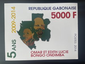 Gabon 2014 5 000 F Giant stamp 2009 Omar Edith Bongo Ondimba Gold Silver RARE !