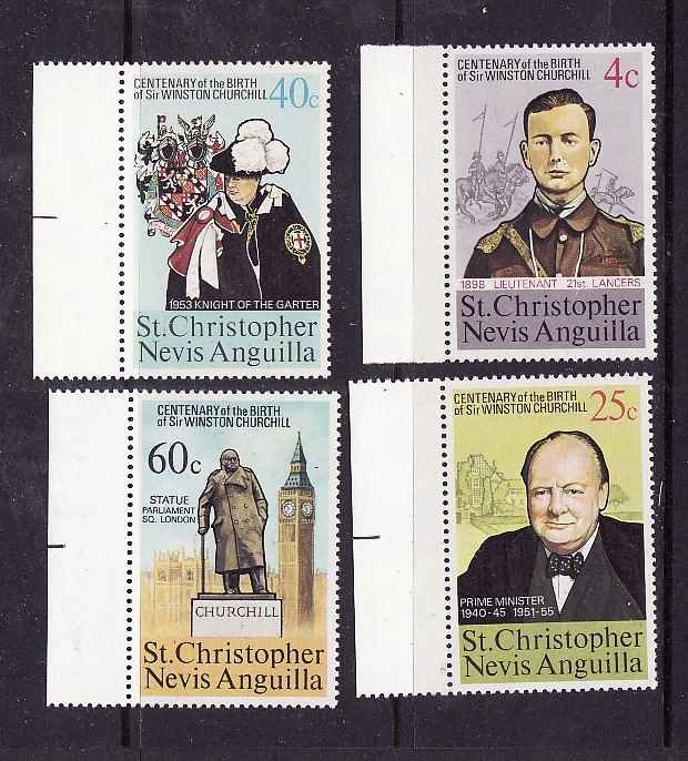 St. Kitts-Nevis-Sc#290-3-Unused NH set-Winston Churchill-1974-