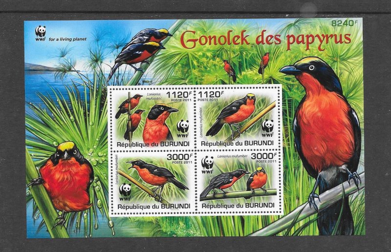 BIRDS - BURUNDI #920a  BUSH-SHRIKE  WWF  S/S   MNH