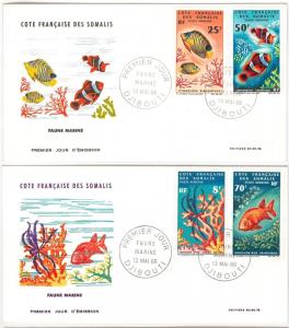 Côte des Somalis   -  POSTAL HISTORY - set of 4 FDC COVER -   FISH & CORAL 1966