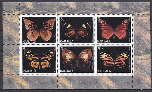 Karjala, 1998 Russian Local. Butterflies on a sheet of 6. ^