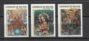 BOLIVIA YEAR 1997 CHRISTMAS RELIGION MANGER VIRGIN SET OF 3 SCOTT 1020/22 MINT