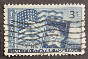 US #938 Used F/VF - 3c Texas Statehood 1945 [B23.2.2]