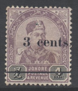 Malaya Johore Scott 26 - SG28, 1894 Sultan 3c on 4c MH*