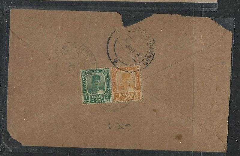  MALAYA TRENGGANU (PP1008B) 1938 COVER SULTAN 2C+6C TO INDIA