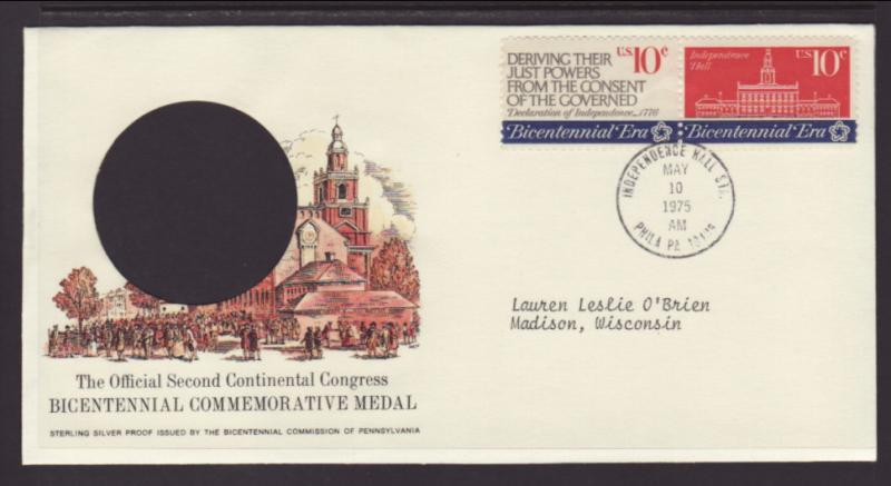 US Continental Congress 1974 Postmasters Typed FDC BIN