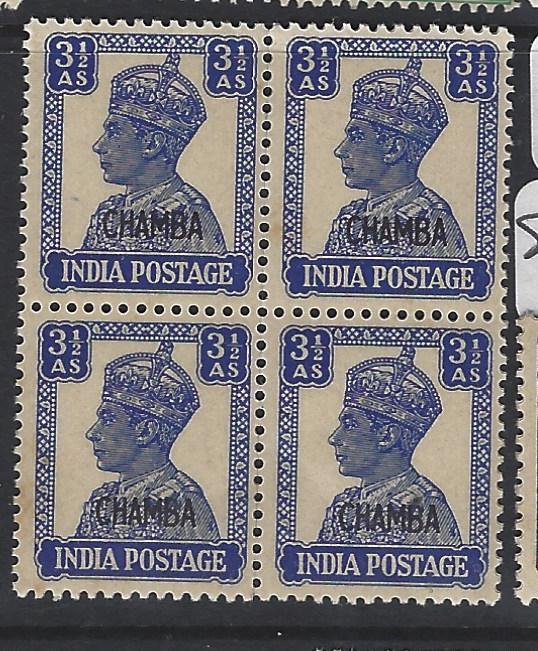 INDIA  CHAMBA  P1306B)  KGVI   3 1/2A    SG 115  BL OF 4      MNH