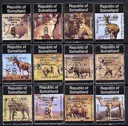 SOMALILAND - 1998 - Ind.Animals o/p Scouts- Perf 12v Set - M N H - Private Issue