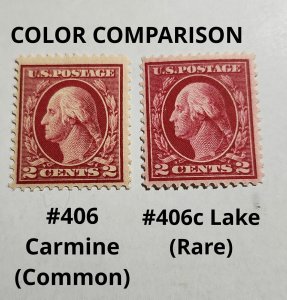Scott stamp# 406c - 1912 2c Washington in rare Lake shade. MNH, OG SCV $4,500.00
