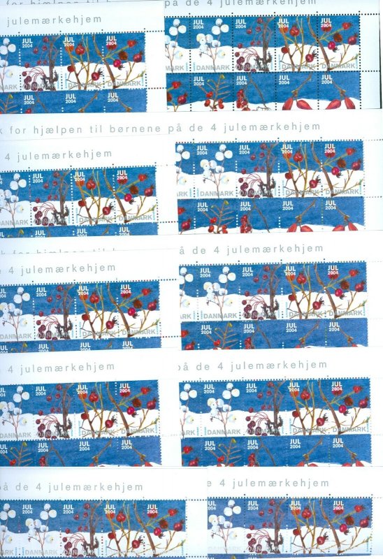 Denmark. 10 Christmas Seal, Sheet 2004 Unfolded. Winter Berries. 2 Side Perfor.