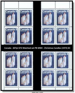 Canada - 607pi GT2 Matched set PB MNH - Christmas Candles (1972) 8¢ - CV 8.00