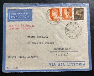 1940 Parma Italy Airmail Cover To Boston MA USA Via Lisbon Ala Littoria