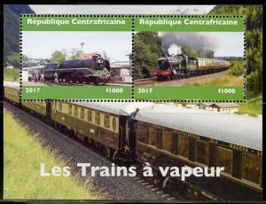 CENTRAL AFRICA 2017  STEAM TRAINS   SHEET OF TWO MINT NEVER HINGED