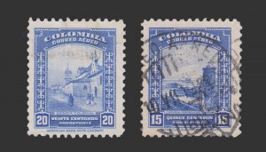 COLOMBIA AIRMAIL STAMP 1952. SCOTT # C219 - C220. USED.