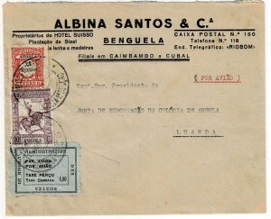 Angola 1945 Benguela cancel on cover, provisional airmail, Sanabria 13