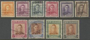 NEW ZEALAND Sc#258-268 (10) 1947 KGVI Definitives Complete Set Used (ab)