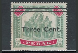 Malaya States - Perak 1900 Elephants & Howdah 3c on $2 Scott # 132 MH NG (Thin)