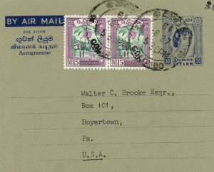 Ceylon to USA 1964 Aerogramme British Commonwealth Airmail Postage Used