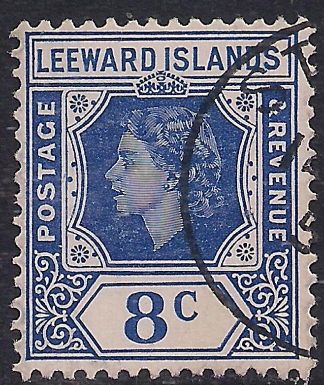 Leeward Islands 1954 QE2 8ct Ultramarine used SG 133 ( A740 )