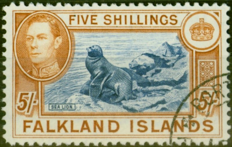 Falkland Islands 1938 5s Indigo & Pale Yellow-Brown SG161b V.F.U