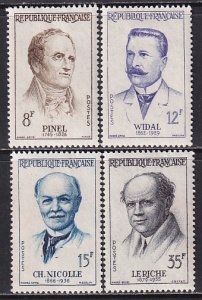 France 1958 Sc 865-8 Physicians P Pinel F Widal C Nicolle R Leriche Stamp MH
