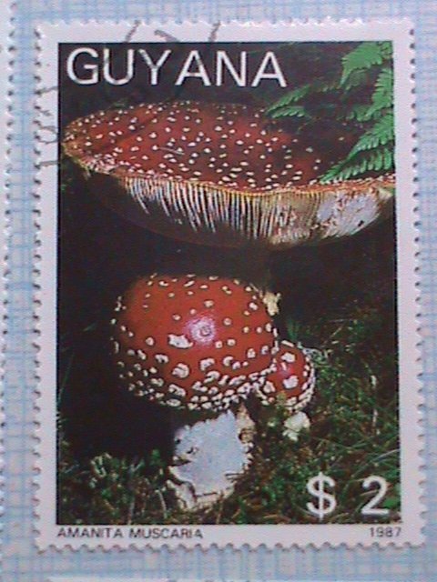 GUYANA COLORFUL MUSHROOM CTO, COMPLETE SET WITH SOUVENIR SHEET, RARE