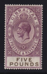 Gibraltar Sc #93 (1921-32) £5 dark violet & black King George V Mint VF XLH